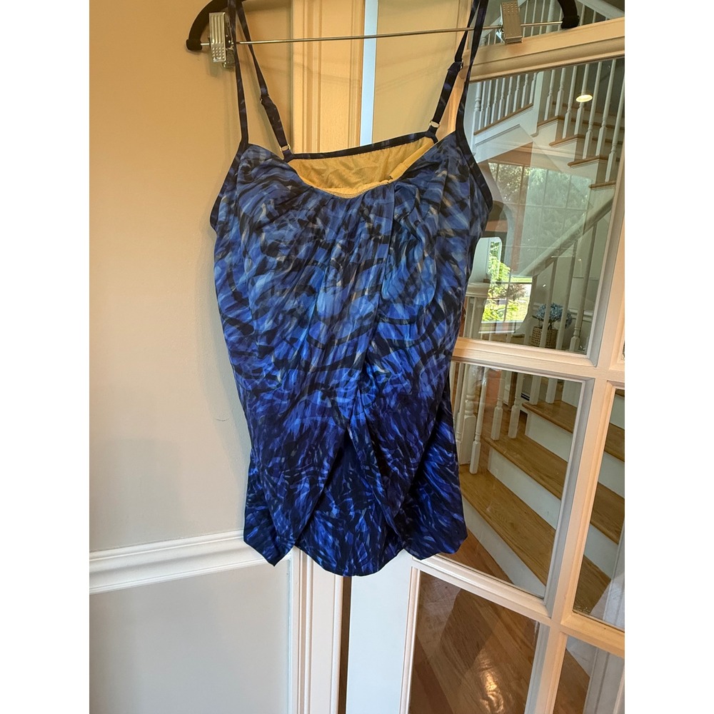 Miraclesuit Jubilee Blue Abstract Draped Tankini Top Womens Size 16